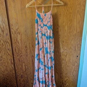 Free People Floral Midi Dress - Orange and Blue